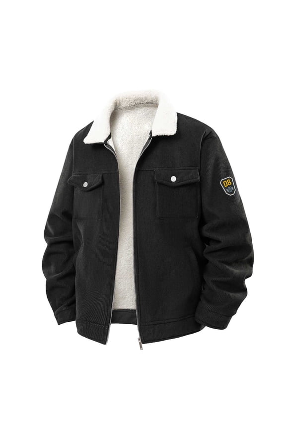 Mens Corduroy Jacket Fleece Lined Full Zip Sherpa Winter Coats Thermal Warm Long Sleeve Jacket Casual Lapel Trucker Jackets with Multiple Pockets Western Jackets for Men