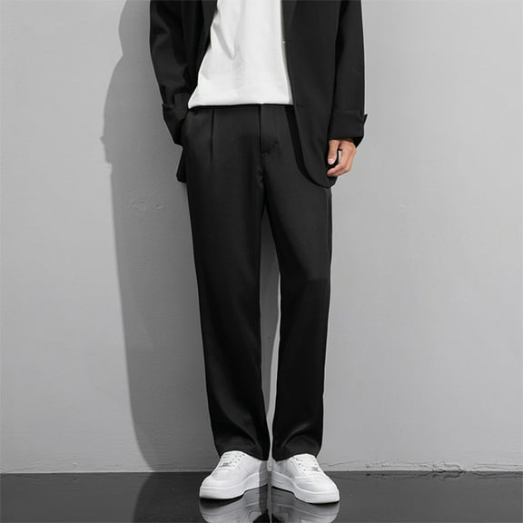 Gamivast Mens Dress Pants Loose Work Straight Leg Trousers with Pockets Classic Stretch Elastic Waist Suit Pants Business Casual Pleated Solid Trousers