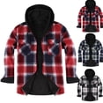 thumbnail image 1 of Gamivast Mens Flannel Jackets Lined Hooded Plaid Shirt Jacket Winter Warm Button Down Fall Sharpe Lined Coats with Chest Pockets Loose Casual Drawstring Trendy Jacket Mens Winter Coat, 1 of 4