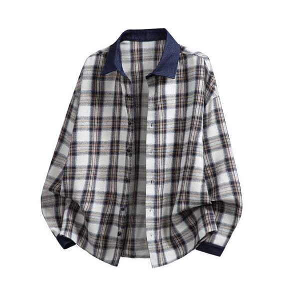 Gamivast Mens Flannel Shirts Plaid Print Contrast Collar Button Down Shirts Long Sleeve Loose Fit Western Shirts Daily Outdoor Camping Fall Winter