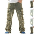 thumbnail image 1 of Gamivast Mens Jeans Relaxed Fitted Ripped Skinny Stretch Jeans Distressed Straight Leg Denim Pants Hip Hop Zip Off Streetwear Trousers with 4 Pockets, 1 of 8