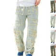 thumbnail image 1 of Gamivast Mens Jeans Relaxed Fitted Ripped Skinny Stretch Jeans Distressed Straight Leg Denim Pants Hip Hop Zip Off Streetwear Trousers with 4 Pockets, 1 of 8