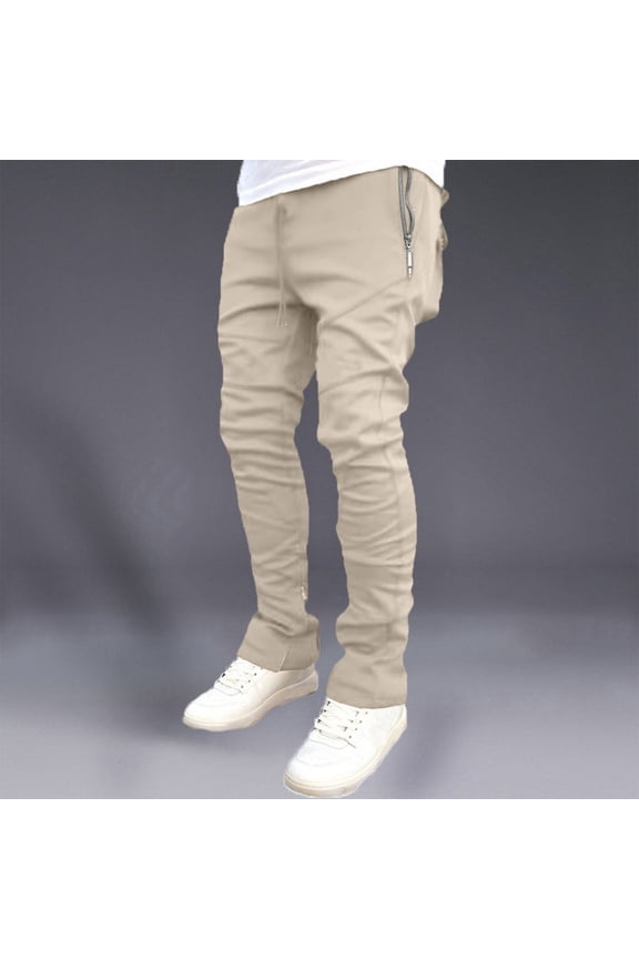 Mens Joggers Slim Fit Ruched Stacked Design Track Pants Solid Color Drawstring Sweatpants Breathable Streetwear Hip Hop Club Outfits