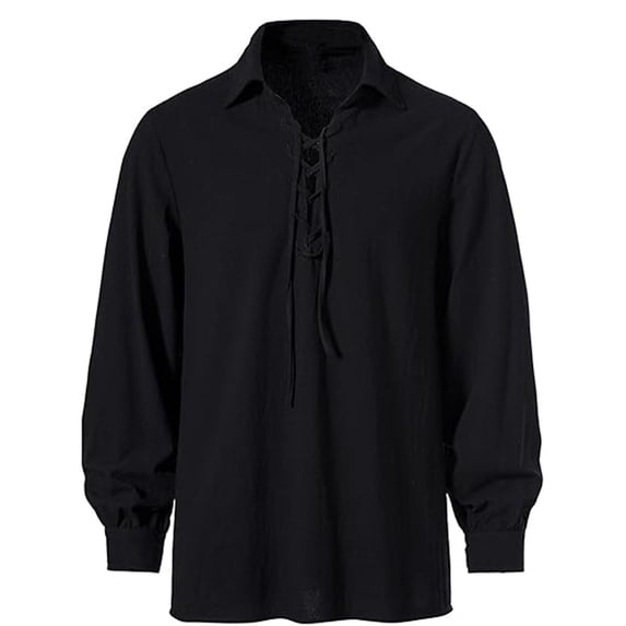 Gamivast Mens Long Sleeve Shirts Lace up V-Neck Linen Shirts Loose Fit Casual Shirts Solid Color Retro Medieval Renaissance Pirate Cosplay Breathable