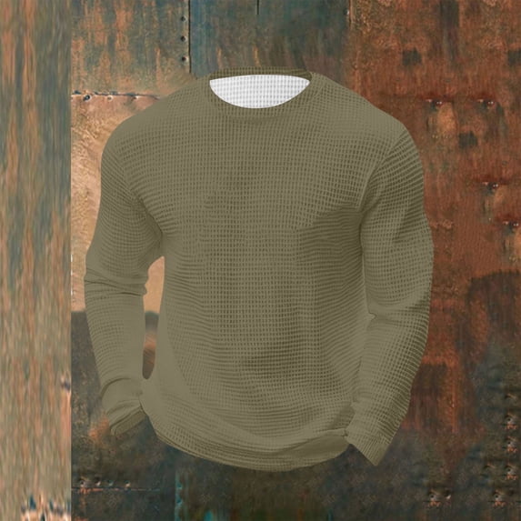 Gamivast Mens Long Sleeve Shirts Solid Waffle-Knit Sweatshirts Crew Neck Comfy Pullover Sweater Breathable Soft Warm Stretchy Daily Fall Winter Layer