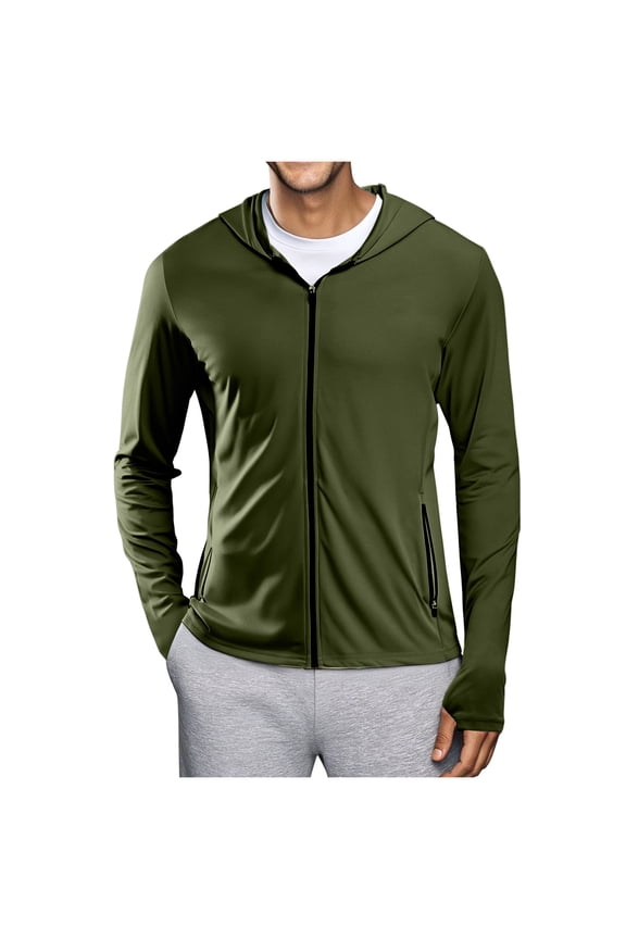 Mens SPF Jacket Long Sleeve Lightweight Slim Fit Workout Jacket Thumb Holes Athletic Jacket Full Zip Stretch Running Gym Training Sporty Top