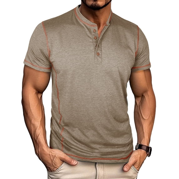 Gamivast Mens Shirts Casual Stylish Slim Fit Soft Stitching Crew Neck Casual Tees Short Sleeve Henley Tshirts Contrast Daily Work Business Top