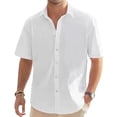 thumbnail image 1 of Gamivast Mens Short Sleeve Shirts Linen Texture Look Lapel Collar Casual Shirts Button up Beach Shirts Summer Vacation Loose Fit Plain, 1 of 6