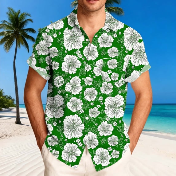 Gamivast Mens Short Sleeve Shirts Striped Pattern Button Down Shirts Tropical Palm Tree Print Casual Summer Beach Tee Soft Breathable Vacation Tops