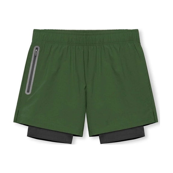 Mens Shorts Athletic Elastic Waist Zipper Pockets Running Shorts Compression Liner Gym Shorts Breathable Workout Training Outfits Wear
