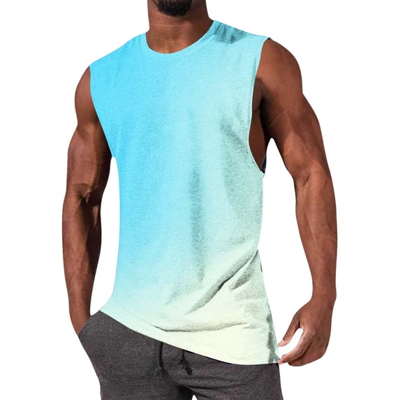 Gamivast Mens Sleeveless Shirts Dip Dye Gradient Look Casual Shirts Round Neck Loose Fit T-Shirts Soft Comfortable Summer Daily Wear Vest