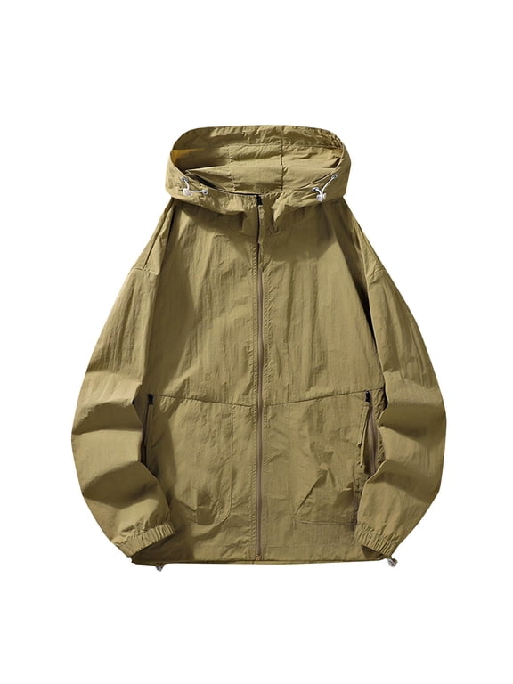 Mens Sun Hoodie Zip up Oversized Windbreaker Jackets Loose Fishing Hoodies Big Pockets Drawstring Outdoor Hiking Climbing Cargo Utility Jacket