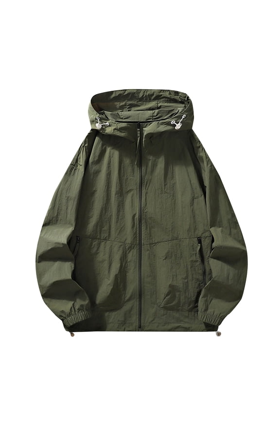 Mens Sun Hoodie Zip up Oversized Windbreaker Jackets Loose Fishing Hoodies Big Pockets Drawstring Outdoor Hiking Climbing Cargo Utility Jacket
