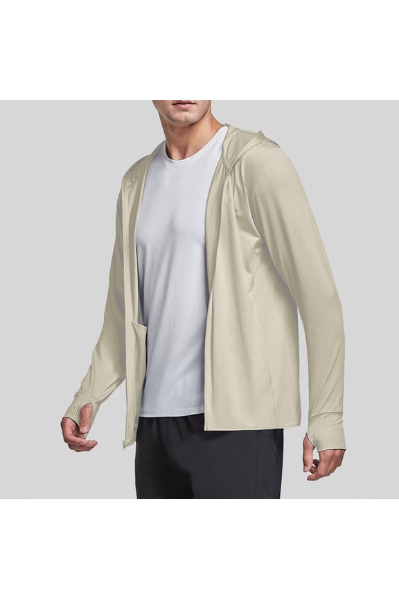 Mens Sun Hoodie Zip up Thumb Holes Cooling Hoodie Mesh Athletic Jacket Quick-Dry Performance Gym Running Workout Fishing Hiking Top