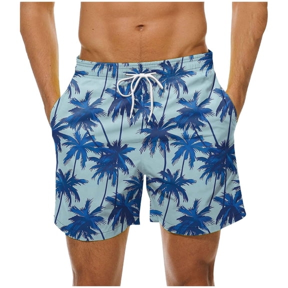 Gamivast Mens Swimming Trunks Palm Tree Graphic Elastic Waist Bathing Suit with Pockets Holiday Beach Drawstring Swimming Shorts Summer Fashion Outfits