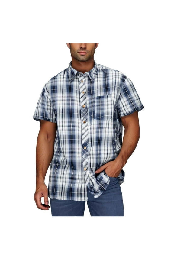 Mens T-Shirts Casual Plaid Print Button Lapel Shirts Short Sleeved Shirt with Pocket Vacaton Casual Shirts Navy XXXXL My Recent Placed Previous History