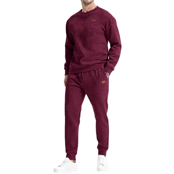 Gamivast Mens Textured Knit Outfit Crew Neck Long Sleeve Pullover and Joggers Set Soft Jacquard Sweatshirt for Casual Daily Lounge Streetwear Suit