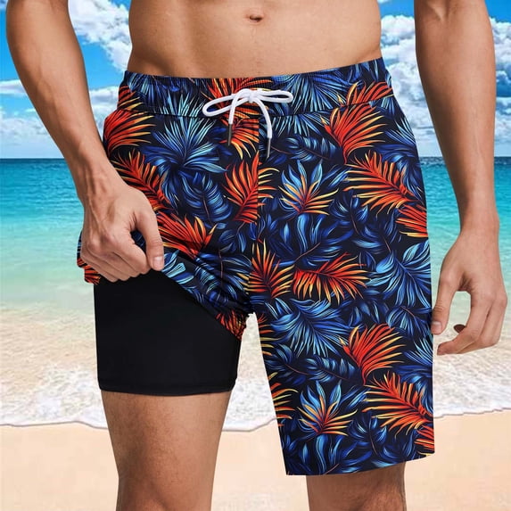 Mens Trunks Swim with Compression Liner Quick Dry Board Shorts Elastic Waist Swim Shorts Athletic Beach Pool Surfing Vacation Wear