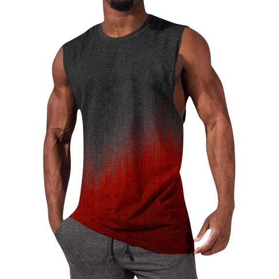 Gamivast Mens Undershirts Tank Graphic Printed Gradient Beach Shirts Crew Neck Muscle Fit Summer Shirts Breathable Athletic Running Gym