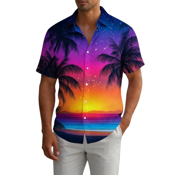 Gamivast Mens Vacation Shirts Tropical Coconut Tree Print Aloha Shirts Turn Down Collar Lightweight Summer Shirts Button up Beach Travel Camp
