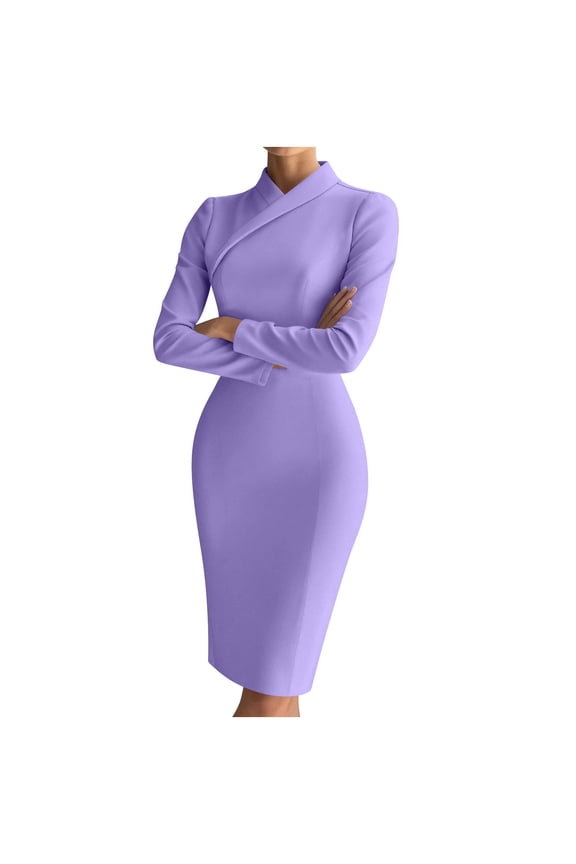 Midi Dress for Women Mock Neck Long Sleeve Bodycon Dress Slim Fit Pencil Cut Elegant Dress formal Office Business Work Cocktail Wear Outfits