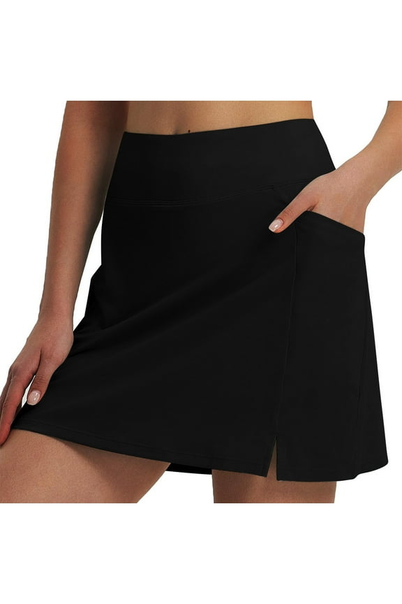 Mini Skorts for Women Lined with Shorts Elastic Wide Waistband Side Pockets Tiny Slit Athletic Mini Skirt Golf Tennis Workout High Waisted Skirt