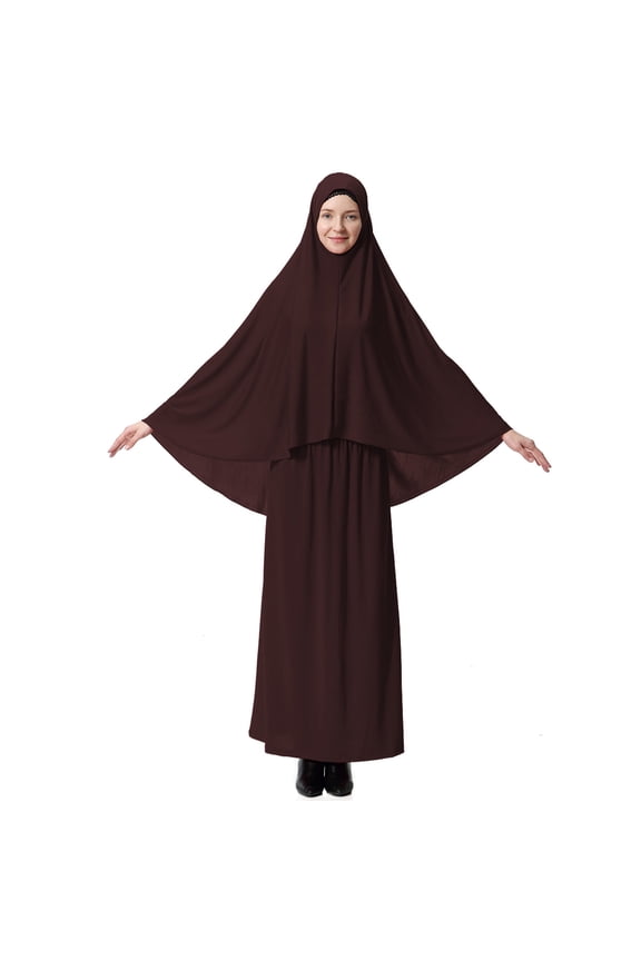 Muslim Prayer Dress for Women Full Coverage Hijab & Maxi Skirt Sets Solid Soft Breathable Islamic Abaya Kaftan Ramadan Eid Dubai Robe 2 Piece Sets