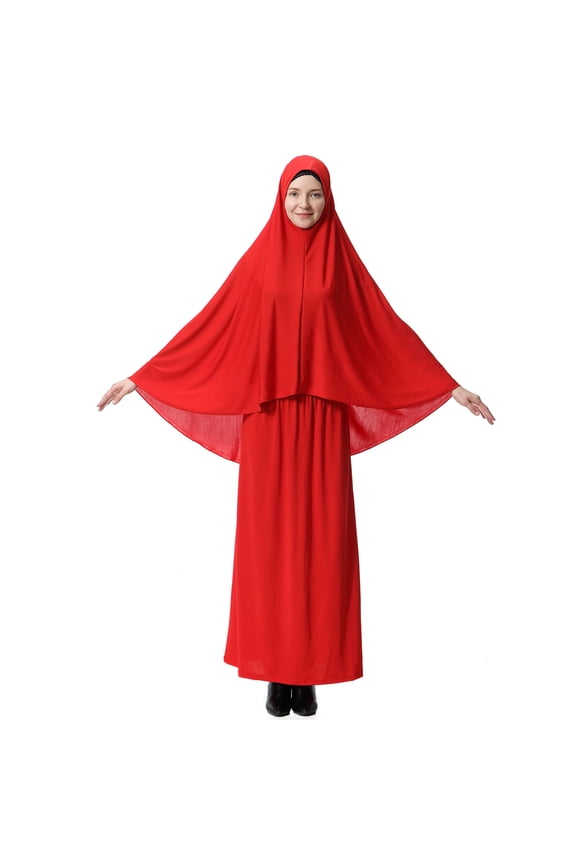 Muslim Prayer Dress for Women Full Coverage Hijab & Maxi Skirt Sets Solid Soft Breathable Islamic Abaya Kaftan Ramadan Eid Dubai Robe 2 Piece Sets
