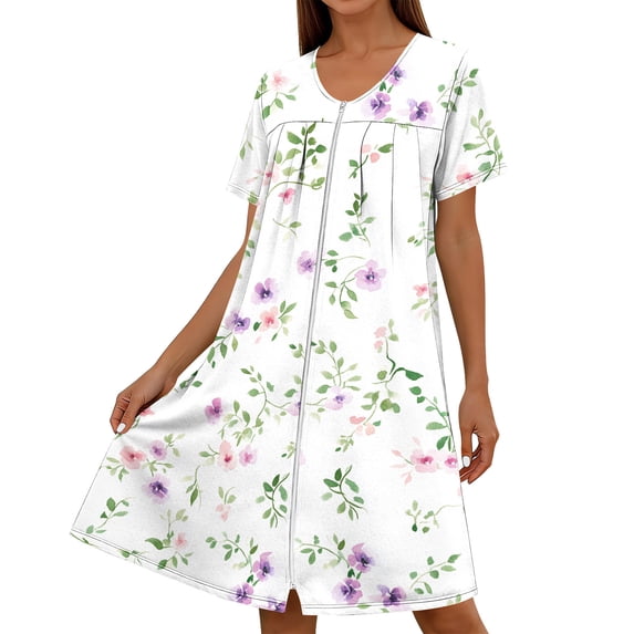 Gamivast Nightgown for Women Short Sleeve V Neck Button Front Loose Fit Comfy Sleep Shirt Ditsy Floral Print Ultra Soft Loungewear Nightwear Pajamas