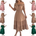 thumbnail image 1 of Gamivast Off The Shoulder Dress for Women Short Sleeve Tie Front Ruffle Dress Smocked Waist Tiered Maxi Dress Solid Boho Dress Beach Vacation Summer, 1 of 8
