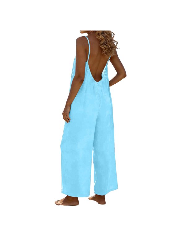 One Piece Jumpsuits for Women Backless Spaghetti Strap Wide Leg Jumpsuit Jumpsuits Soft Comfy Party Summer Beach Outfit Trendy Jumpsuit