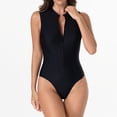 thumbnail image 1 of Gamivast One Piece Swimsuit Women Short Sleeve Full Coverage Beach Swimwear Tummy Control Color Block Zip up Bathing Suit Summer Fashion Outfits for Vacation, 1 of 1