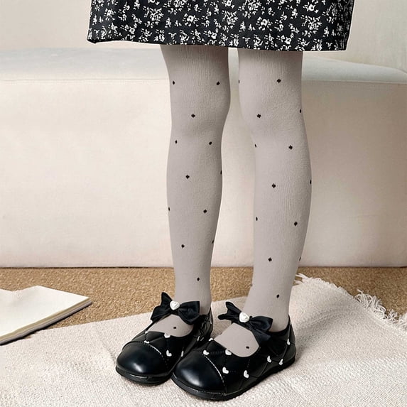 Gamivast Opaque Footed Tights for Girls Cute Polka Dot Pantyhose Soft Stretchy Knit Leggings for Kids Fall Winter School Uniform Dance Party Dress