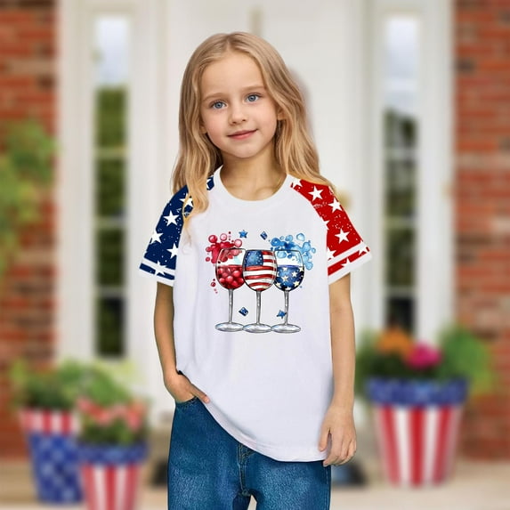 Gamivast My Order History Online Girls 4Th Of July Usa Shirt Usa Flag Patriotic T-Shirt Independence Day Outfit for Kids White Purchase History for My Accounts