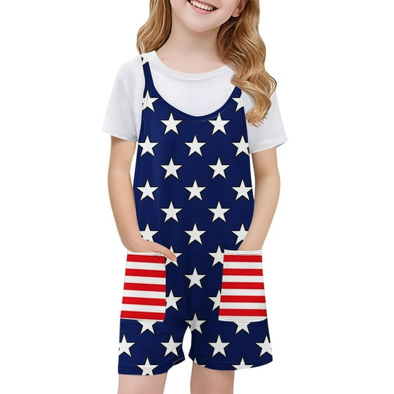Gamivast Placed 4Th Of July Rompers for Girls Spaghetti Strap Jumpsuit Shorts with Pockets Summer Casual Sleeveless Romper Tween Cute Outfits Past