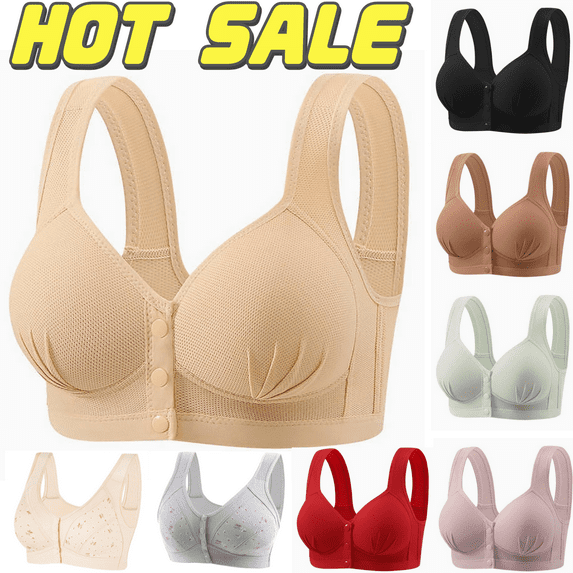 Gamivast Bras for Women, Front Snaps Comfortable & Convenient Breathable Front Button Bra, Push Up No Underwear Bras for Older Women Previous History