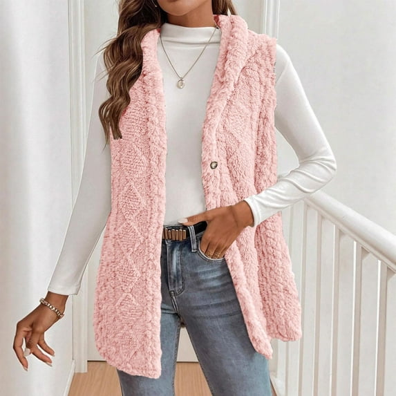 Gamivast Oversized Fuzzy Fleece Cardigan Jackets for Women Casual Long Sleeve Button Down Hooded Coat Fall Fashion 2025 Winter Warm Solid Color Split Hem Tops