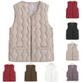 thumbnail image 1 of Gamivast Oversized Short Quilted Puffer Vest For Women Casual Travel V Neck Solid Color Zip Up Jackets With Pockets Winter Warm Elastic Waist Coat, 1 of 6
