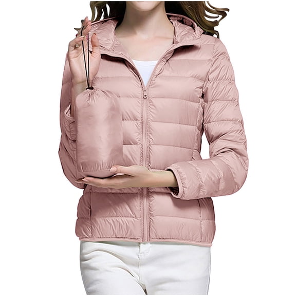 Gamivast Packable Quilted Jacket Women Lightweight Zip up Hooded Short Coats with Pockets Loose Casual Long Cuffed Sleeve Trendy Outerwear Fall Fashion Solid Color Jacket