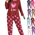 thumbnail image 1 of Gamivast Pajamas for Women Plus Size Heart Print Long Sleeve Crew Neck Shirts 2 Piece Pj Set Comfy Loose Long Pants Lounge Wear Valentine's Day Outfits, 1 of 6