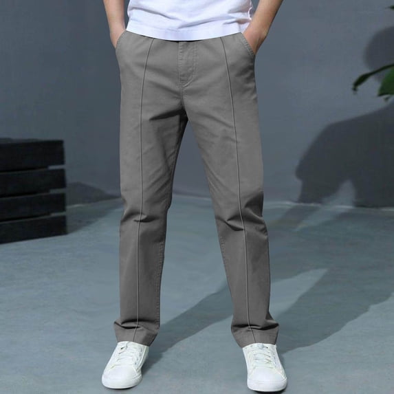 Gamivast Pants for Boys Back to School Straight Leg Lightweight Mid Rise Button Closure Casual Pants with Pockets Full Length Flat Front Chinos Uniform Wear Outfits Gray 3-4 Years