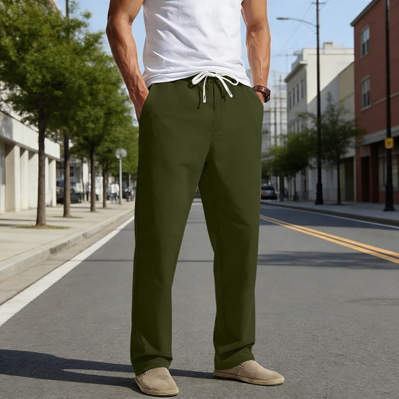Gamivast Pants for Men Straight Leg Dressy Pants Lightweight Breathable Drawstring Elastic Waist Relaxed Fit Everyday Casual Pants