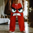 thumbnail image 1 of Pants for Men Y2K Angry Face Graphic Print Wide Leg Grunge Pants Adjustable Drawstring Running Pants Soft Breathable Funny Athletic Wear, 1 of 3