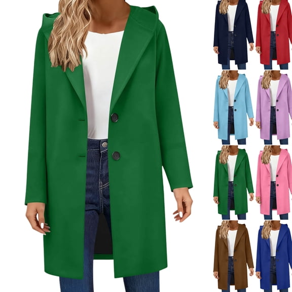 Gamivast Pea Coats for Women Winter Classic Lapel Collar Single Breasted Hooded Trench Coat Wool Long Sleeve Overcoat Casual Work Solid Jackets Fall Fashion Outfits