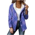 thumbnail image 1 of Gamivast Plaid Jackets for Women Trendy Hooded Button up Coat Lightweight Long Sleeve Casual Shacket Jacket Holiday Travel Outerwear with Chest Pocket, 1 of 6