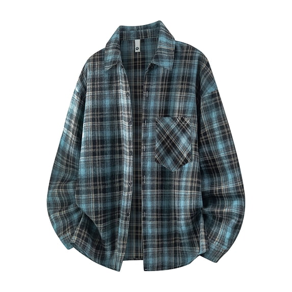 Gamivast Plaid Shirts for Men-Oversized Long Sleeve Button Down Shirt with Pockets Fall Collared Flannel Shirts Fall Jackets Blue XL