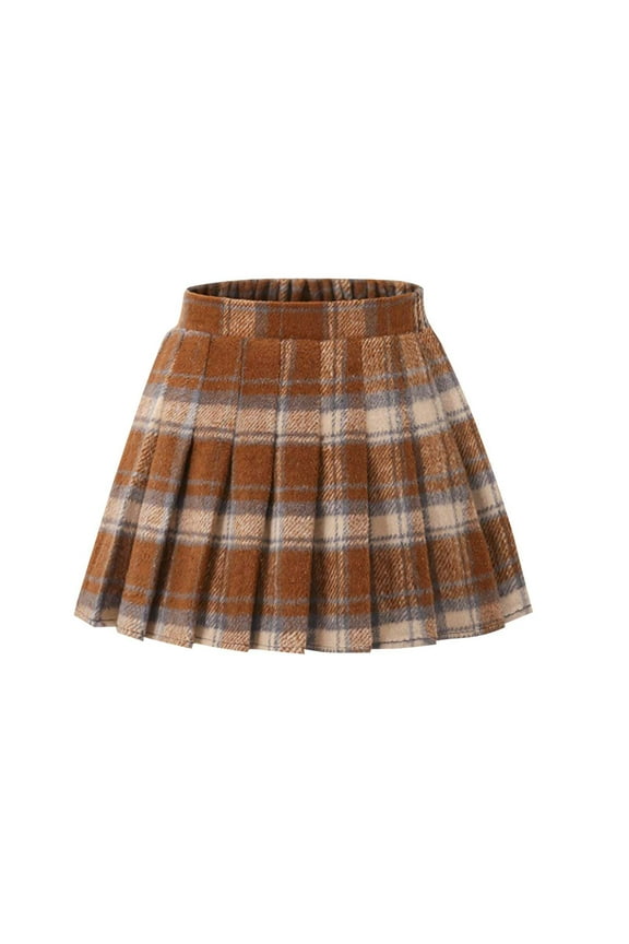 Plaid Uniform Skirts for Girls Soft Flannel Elastic Waist Pleated Skirt with Shorts formal Preppy Back to School Pull on Skort Casual Clothing