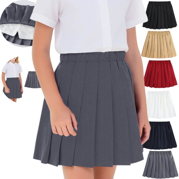 Gamivast Pleated Skirts for Girls Kids Elastic Waist Preppy Pull-on Uniform Skirts with Undershorts Athletic Skort Back to School Clothing Teen
