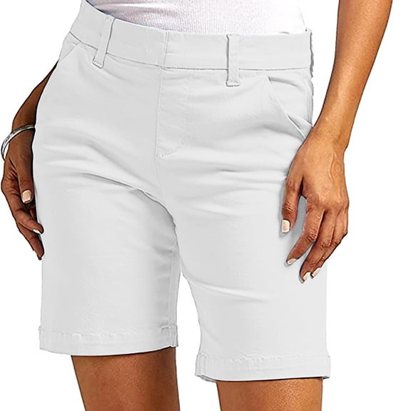 Gamivast Plus Size Bermuda Shorts for Women Stretch Button Zip Front Shorts with Pockets Tailored Fit Twill Mid Rise Knee Length Casual Shorts Summer Office Travel Bottoms Daily Wear White L