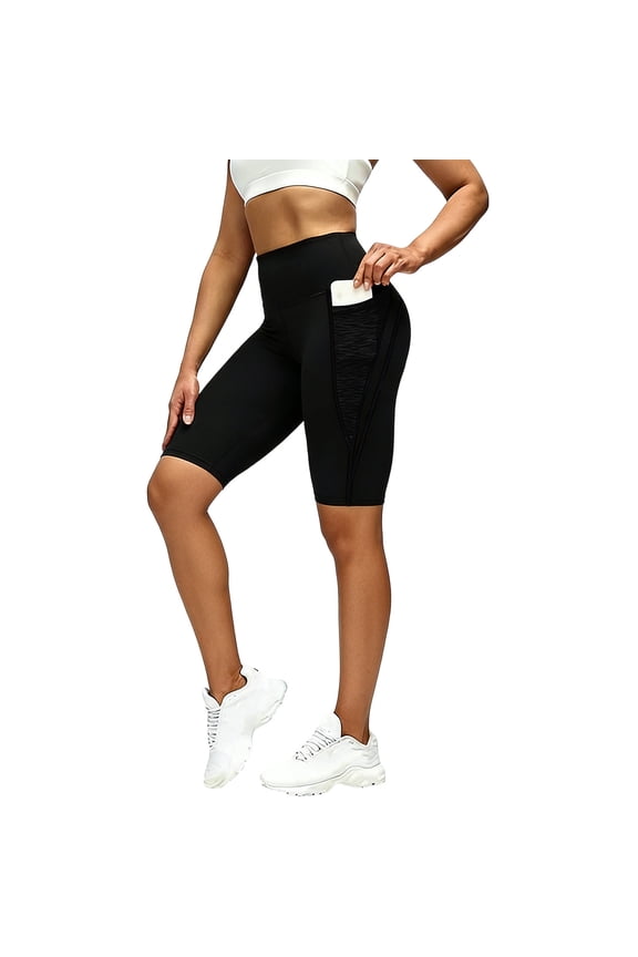 Plus Size Biker Shorts for Women with Pockets High Waisted Stretchy Workout Shorts Athletic Compression Fit Gym Running Shorts Tummy Control Active Wear Black M
